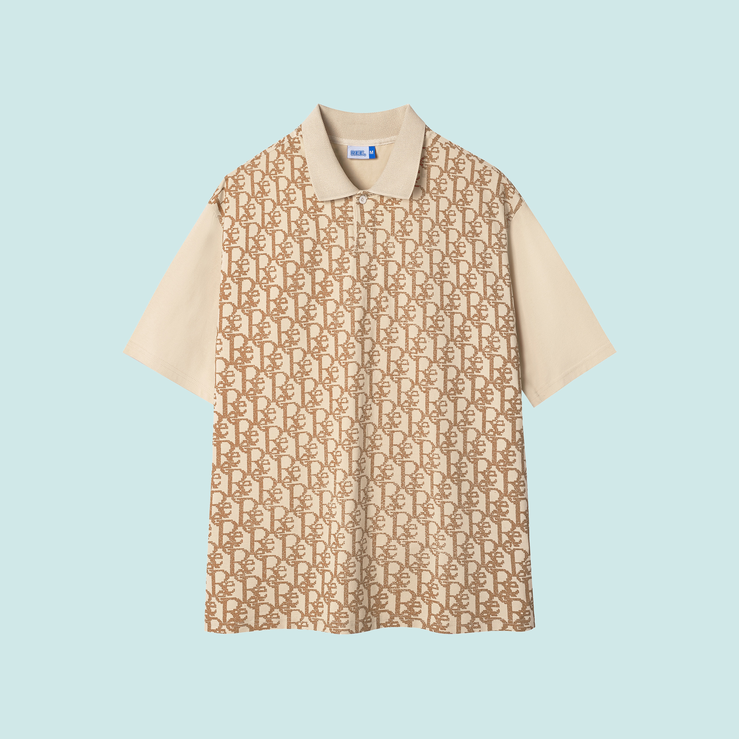 Local brand ree - áo polo hoạ tiết monogram pixel màu beige