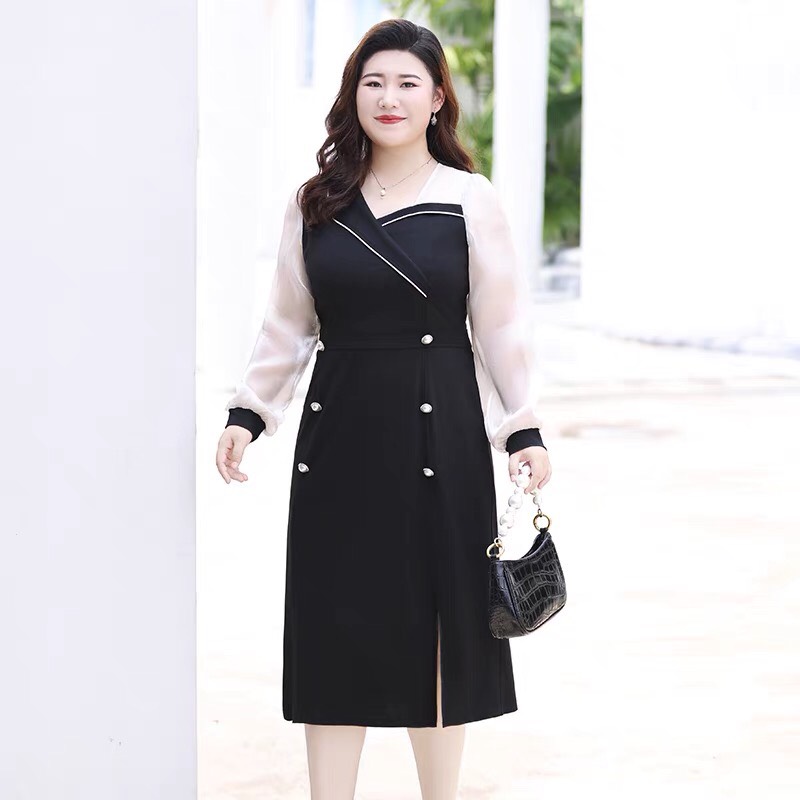 Đầm tay voan cao cấp phối nút sang chảnh bigsize HN0918
