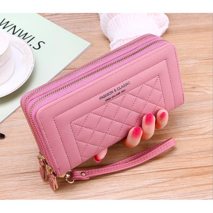 VÍ DA NỮ, BÓP DA NỮ CẦM TAY 2 KHOÁ KÉO FASHION CHỐNG GỈ CAO CẤP v791