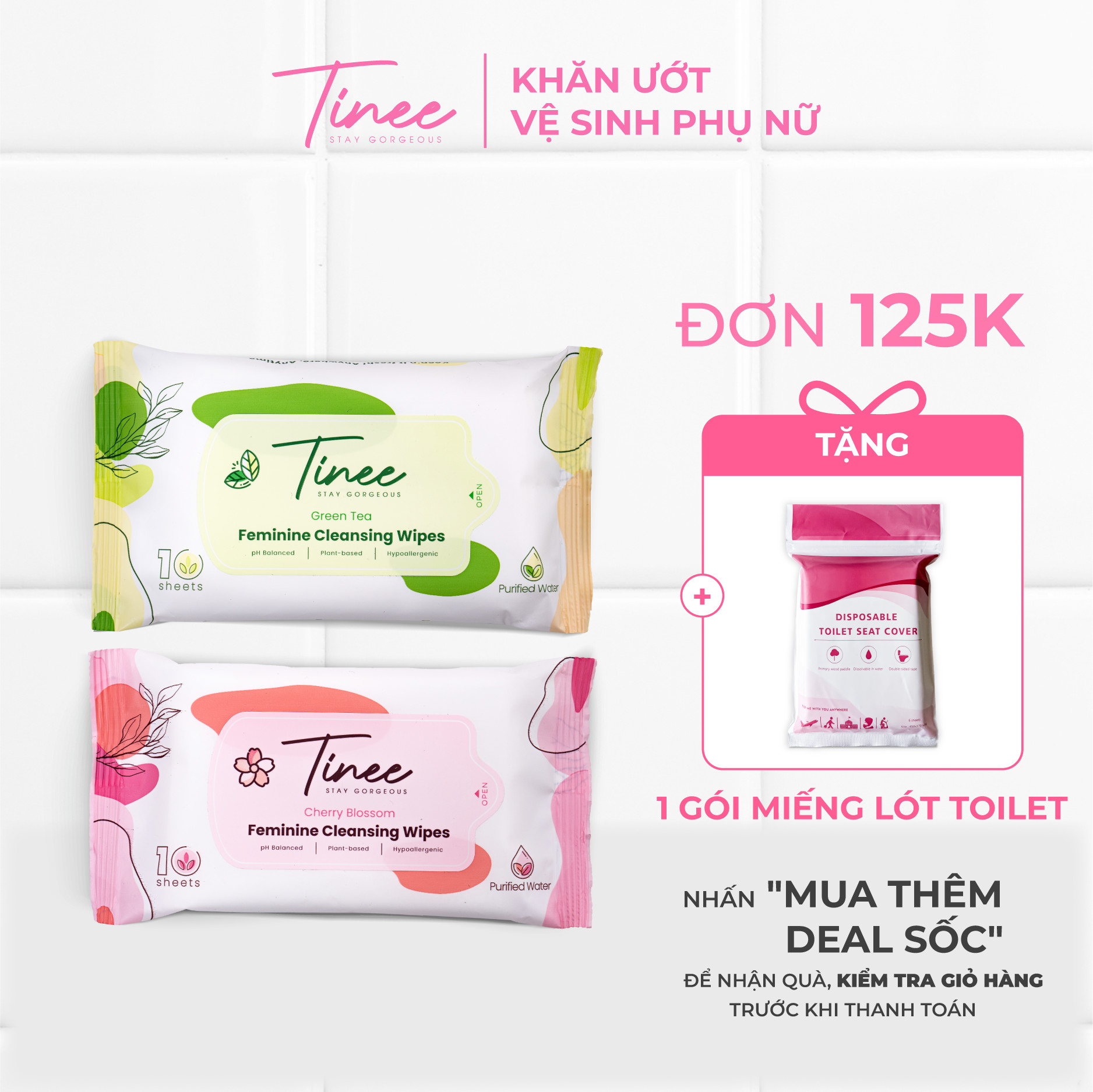 Khăn ướt vệ sinh vùng kín phụ nữ Tinee 1 gói 10 tờ