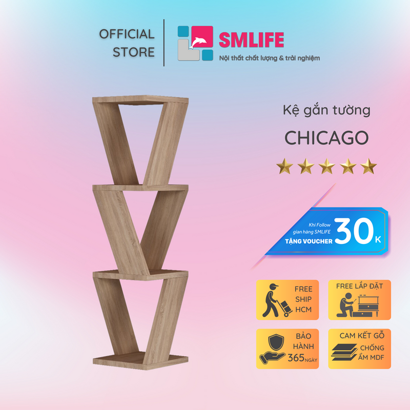 Kệ trang trí gỗ kiểu dáng nhỏ gọn SMLIFE Chicago