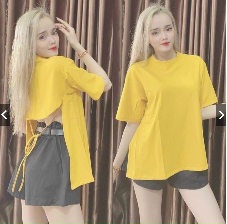 Áo thun nữ hở lưng 3/4 cột dây sau
