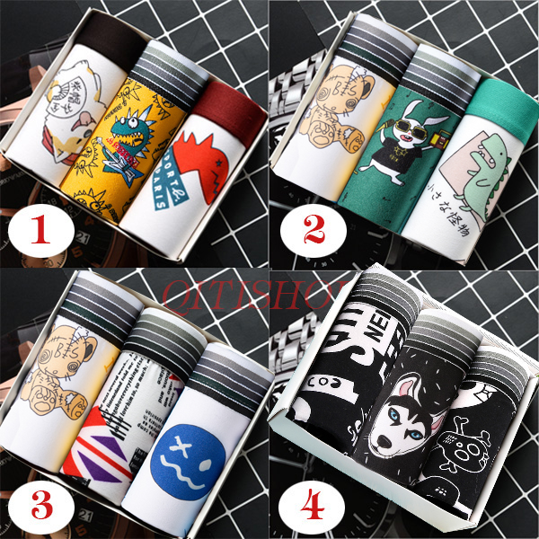 Hộp 3 quần sịp đùi nam dễ thương - boxer nam thun cotton cap cấp