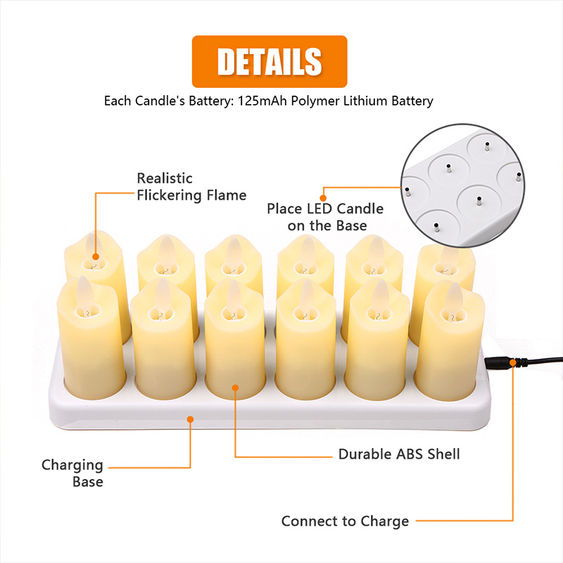 Nến điện tử sạc điện tealight bộ 6 cây và bộ 12 cây sử dụng điều khiển từ xa, tim đèn lắc lư để bàn cà phê