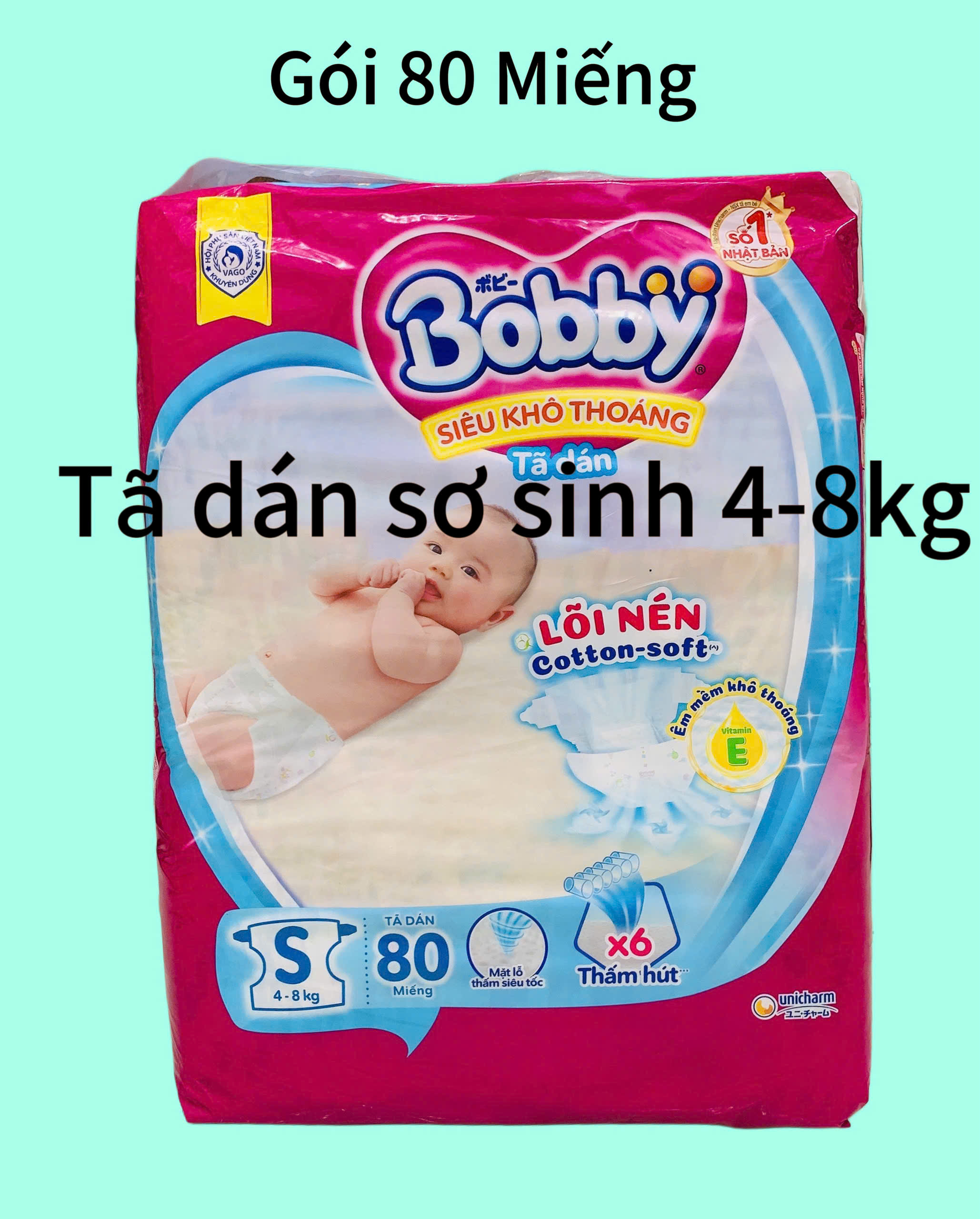 Tã dán bobby cho bé sơ sinh vừa lọt lòng 0-8 kg- tã dán sơ sinh bobby S80 Miếng và NB70 Miếng - Tã d