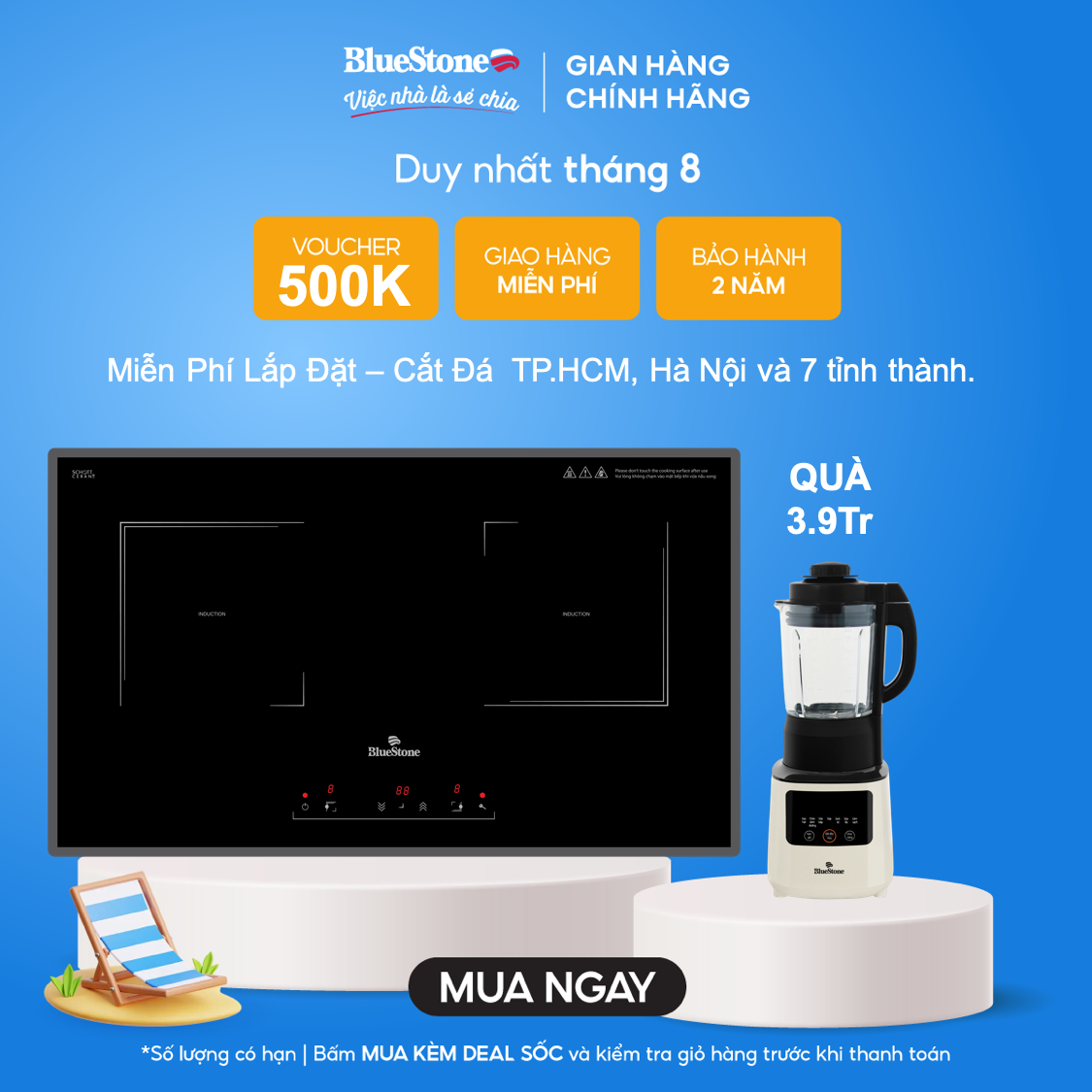 Bếp từ đôi bluestone icb-6833 4000w - miễn phí lắp đặt cắt đá - hcm, hà nội, bình dương, đồng nai, hải phòng, đăklăk, thái bình, bắc ninh, hải dương - bảo hành 24 tháng