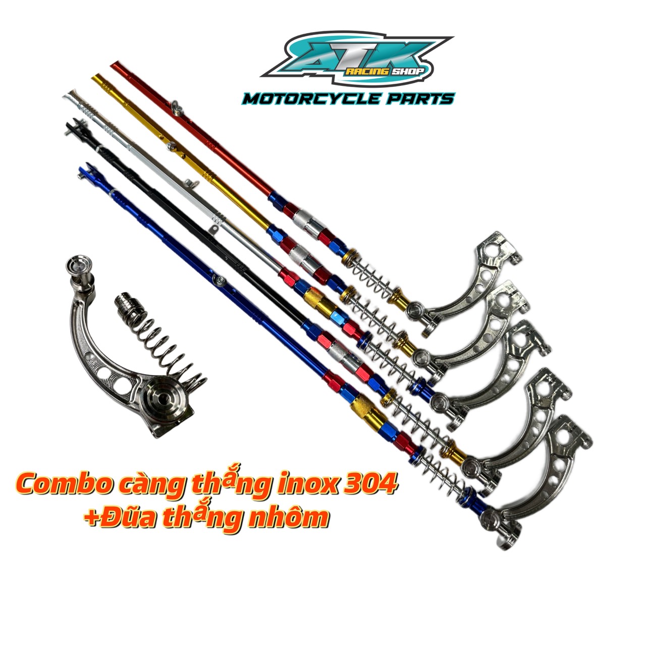 Combo càng thắng inox 304 và đũa thắng nhôm thông dụng nhiều dòng xe thắng đùm wave ,sirius các đời