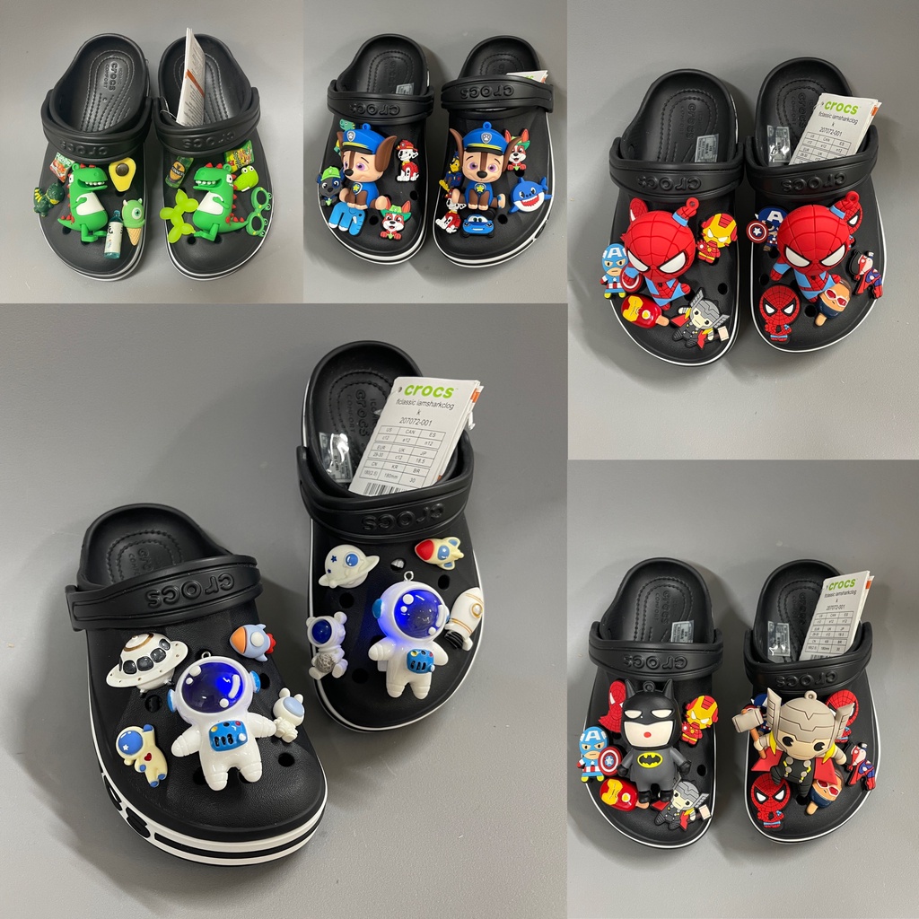 Dép sục Cross Baya cho bé trai trẻ em màu Đen giày xục Crocs Clog Kid quai ngang nam nữ xuất khẩu gắn Sticker Vip HannaKids