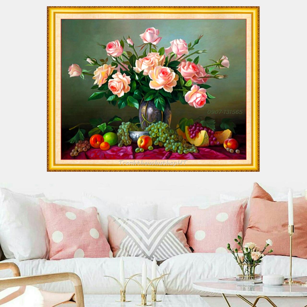 [HCM]Tranh đính đá bình hoa hồng LV401 - tự đính