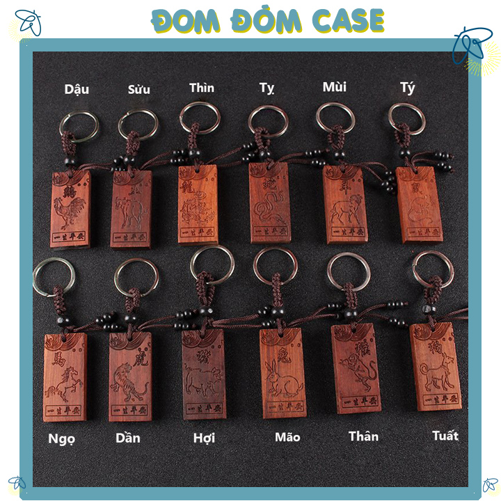 Móc Khóa Gỗ Hương Hình 12 Con Giáp Bình An