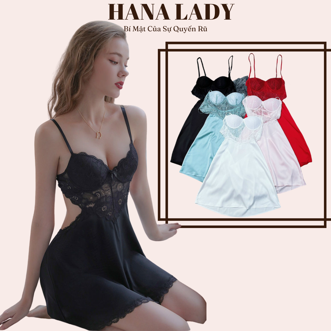 Váy ngủ lụa sexy, đầm ngủ 2 dây mút ngực nâng gợi cảm vn485.