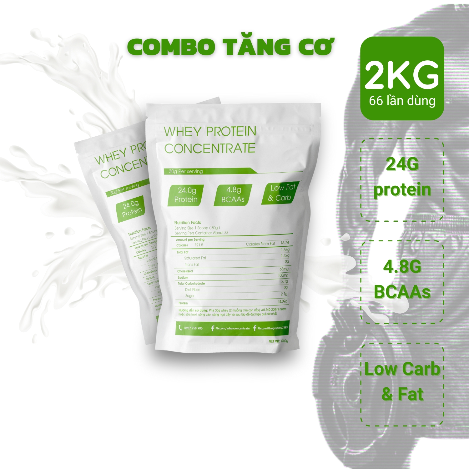 2KG Whey Protein Concentrate VOLAC 80% Protein - Sữa tăng cơ giảm mỡ whey protein isolate