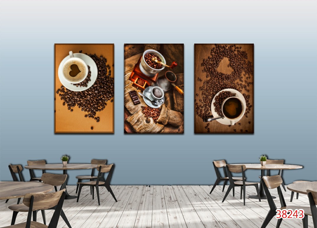 bộ 3 tấm tranh dán tường trang trí quán cafe trà sữa trà tranh giá rẻ đẹp in theo kích thước yêu cầu  atk