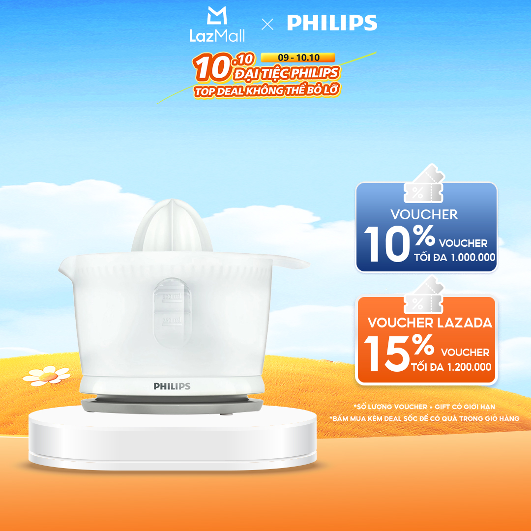 Máy Vắt Cam Philips HR2738/00 (Trắng) -25W-0.5 Lít, Giúp Vắt Nước Trái Cây Tươi Ngon Dễ Dàng- Hàng Phân Phối Chính Hãng