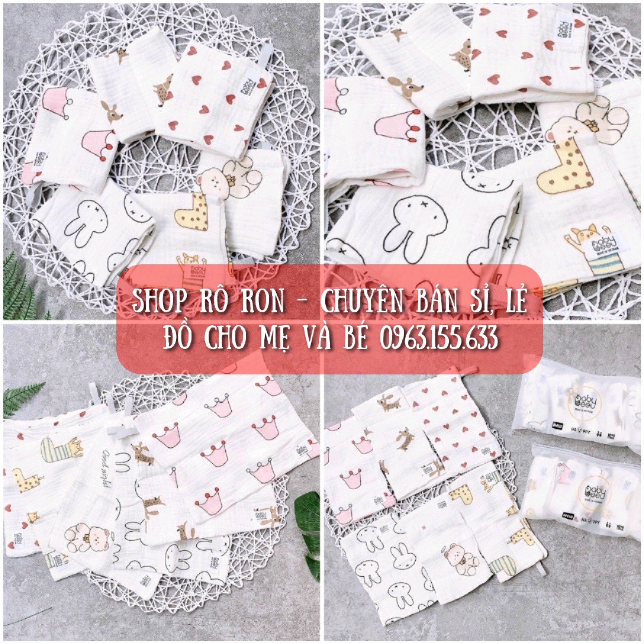 Set 5 khăn xô sữa organic cao cấp baby bee