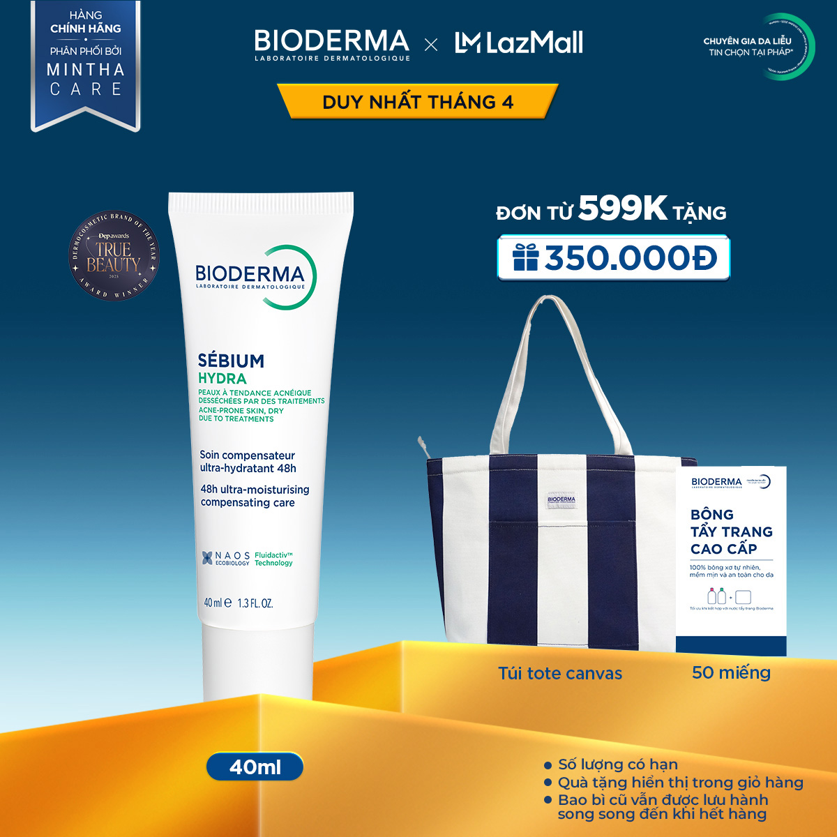 Kem dưỡng ẩm giảm khô căng, bong tróc cho da mụn Bioderma Sebium Hydra - 40ml