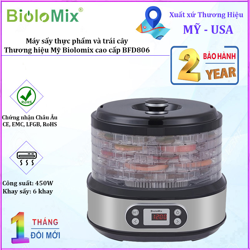 Máy sấy thực phẩm và trái cây Biolomix BFD806 BPA FREE - Hàng chính hãng