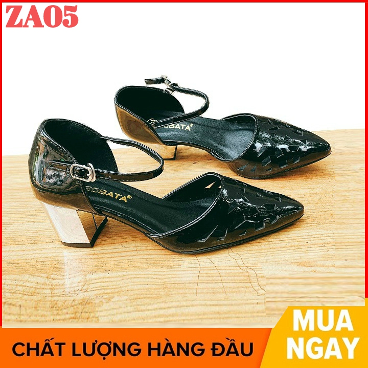 Giày cao gót nữ đẹp đế vuông 5 phân màu đen hàng hiệu rosata za05