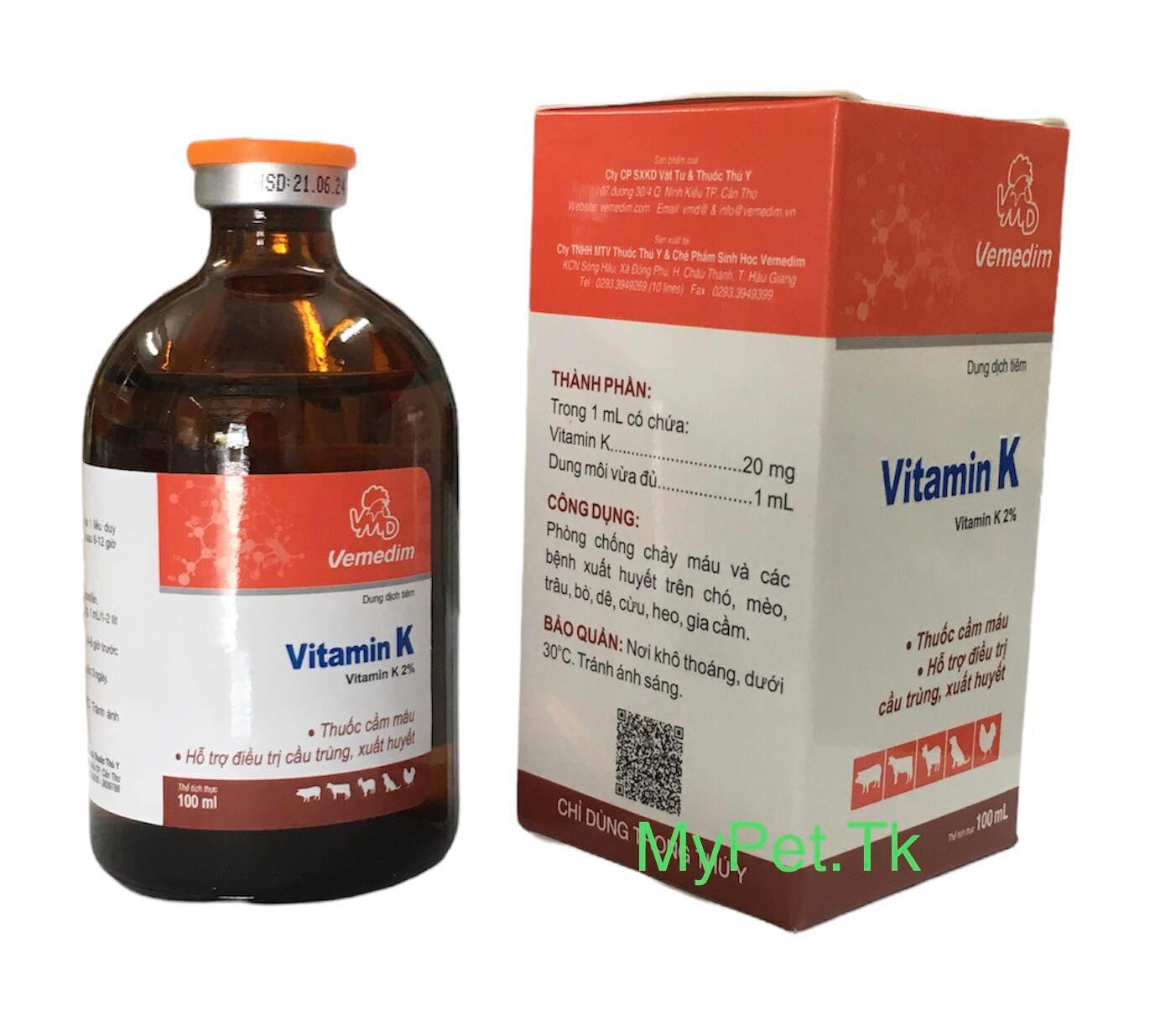 Vemedim vitamin k 100ml chống mất máu xuất huyết tiêu chảy máu, cầu trùng, vết thương hở