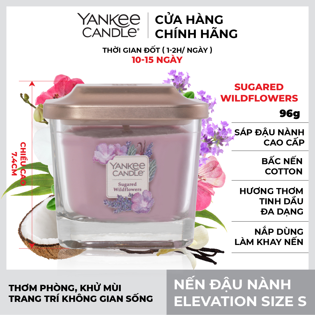 Nến ly vuông Elevation Yankee Candle size S - Sugared Wildflowers