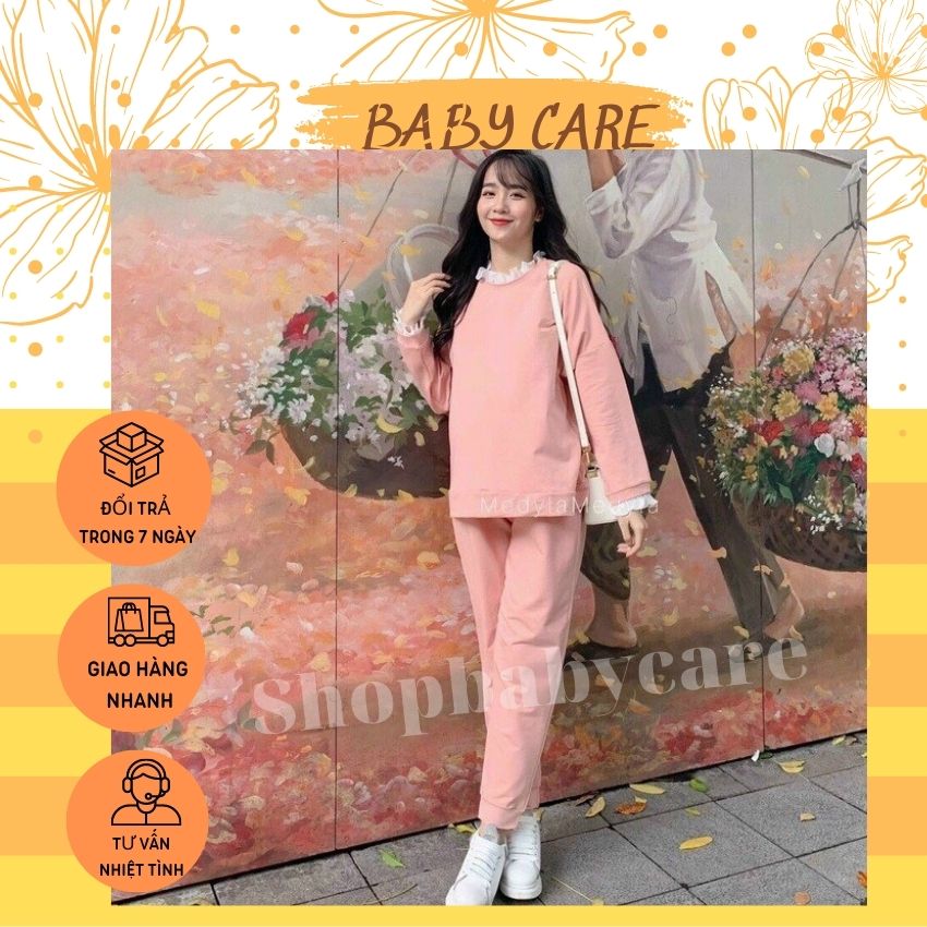 Bộ bầu và sau xinh đẹp chất nỉ dày dặn cho mẹ bầu- bộ bầu da cá cổ bèo dài tay