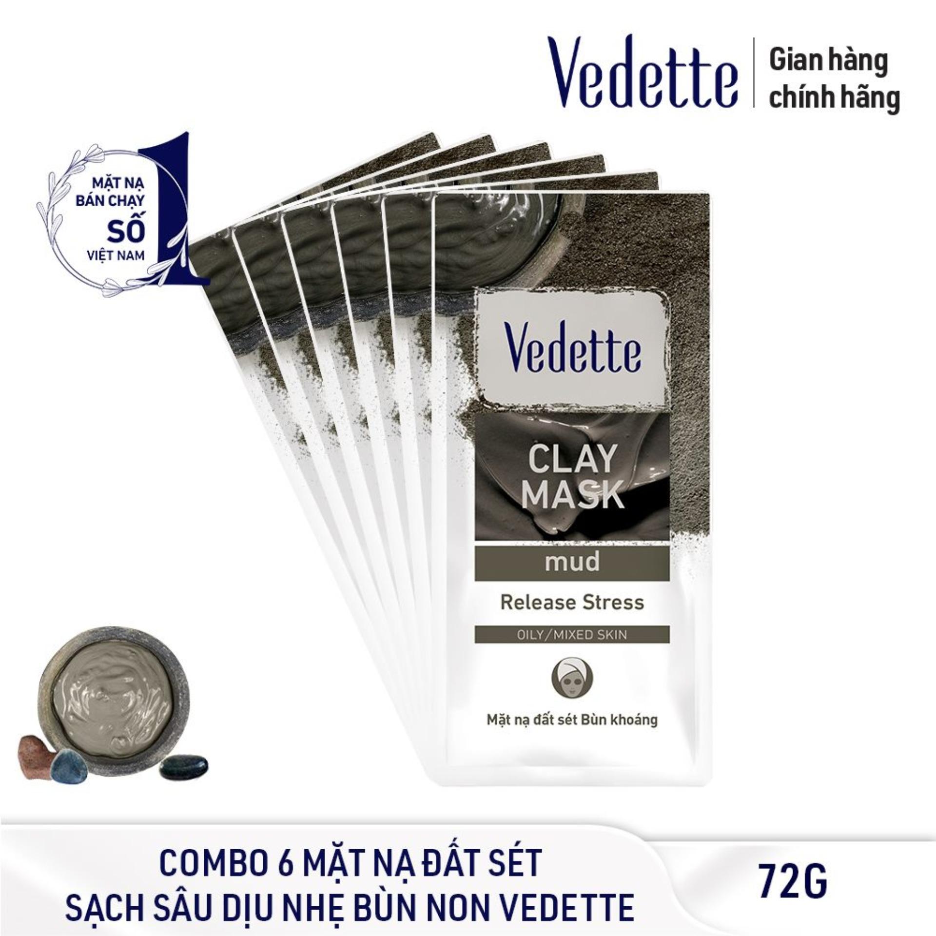Combo 6 mặt nạ đất sét bùn khoáng mud sạch sâu dịu nhẹ vedette 12g x 6