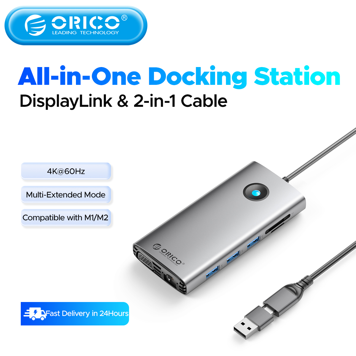 ORICO DisplayLink Trạm Nối Loại USB C 3.0 Đến 4K60hz Tương Thích HDMI DP PD100W SD Hub Bộ Chuyển Đổi