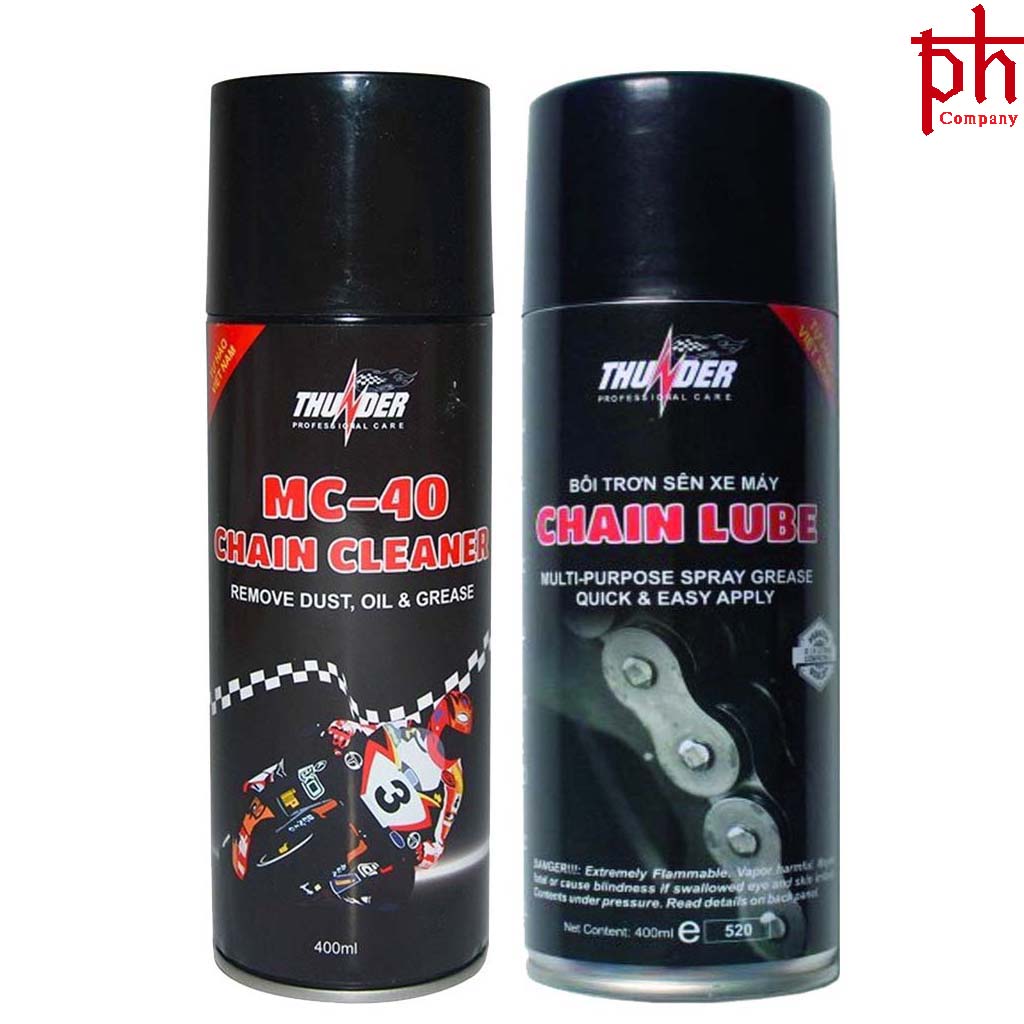 Bộ xịt rửa sên mc-40 và bôi trơn chain lube bảo dưỡng xe máy thunder 400ml-phs