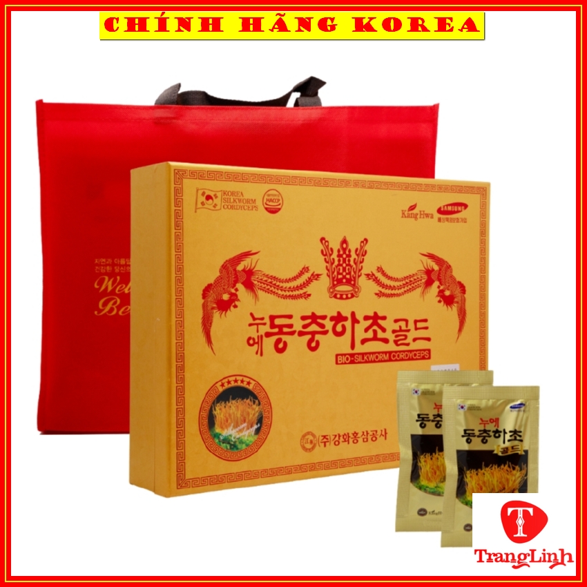 Kanghwa Premium Golden Wooden Box of Cordyceps Sinensis, Box of 60 Packs X 30ml
