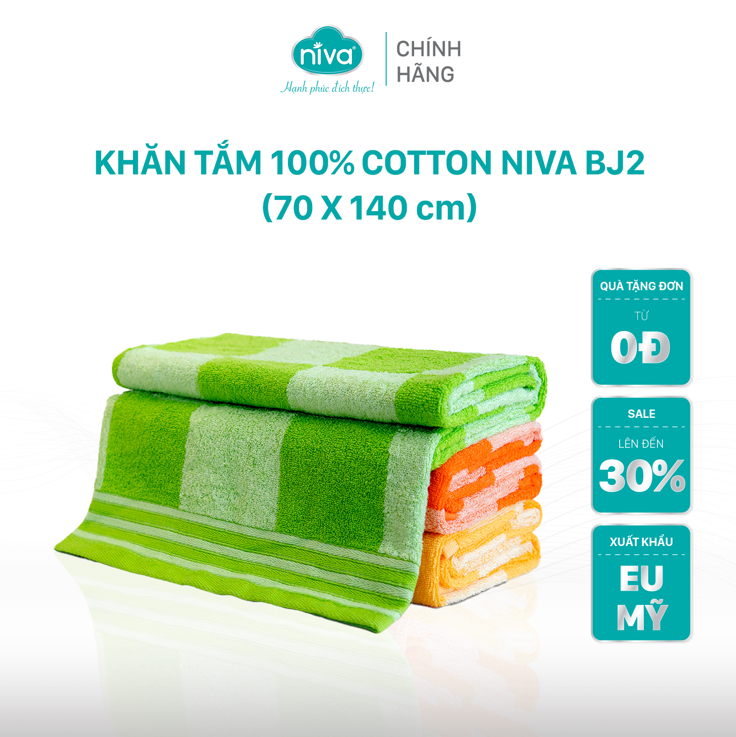 Khăn Tắm Cotton Tự Nhiên 100%  Xuất Nhật Niva BJ2 Mềm Mịn Thấm Hút, An Toàn, Hoa Văn Kích Thước 700x1400 mm