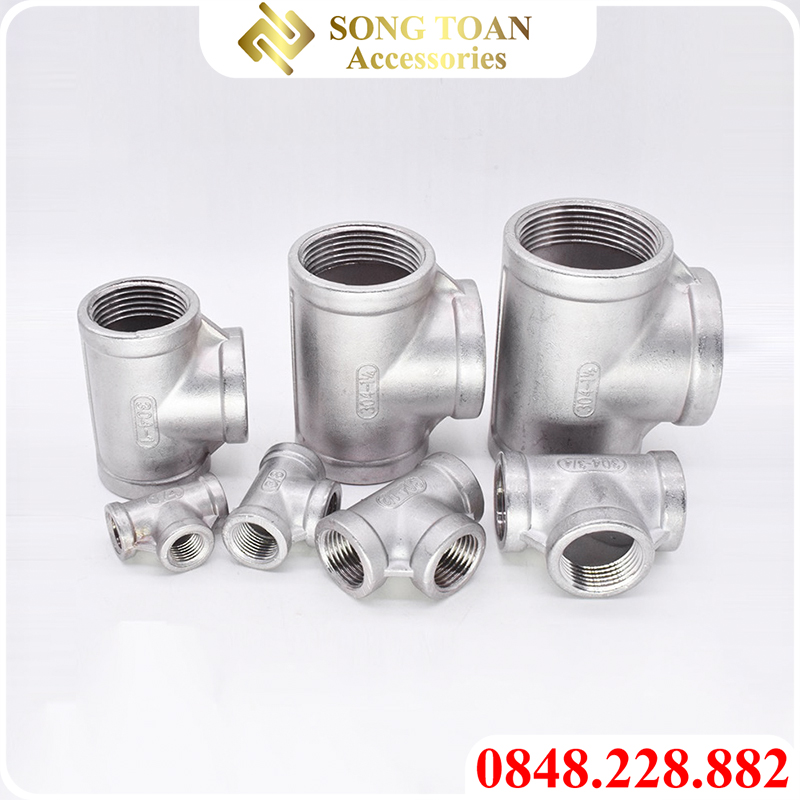 Tê inox 304, tê ren trong inox 304, ba đầu ren trong sus 304