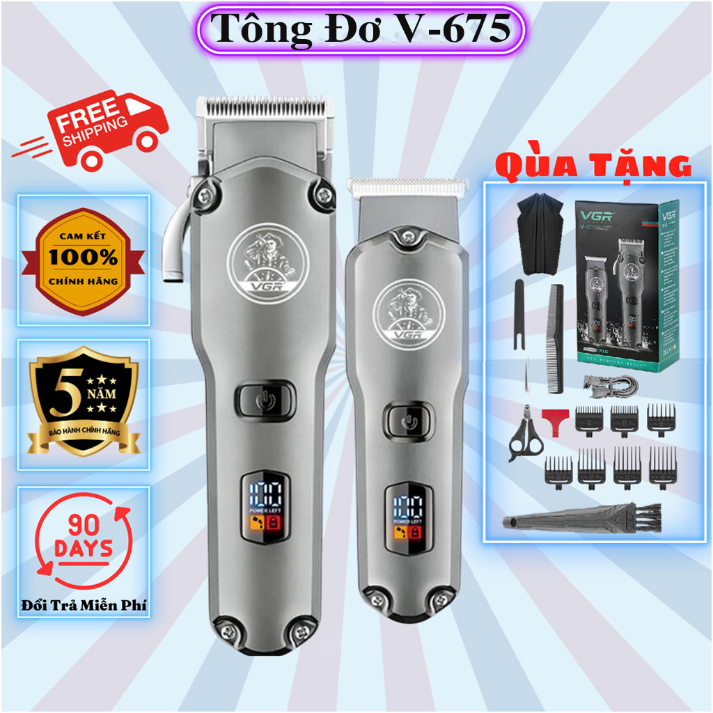 Tông đơ cắt tóc vgr - 675 - tăng đơ chấn viền gia đình chuyên nghiệp chính hãng, thiết kế màn hình lcd hiển thị cao cấp