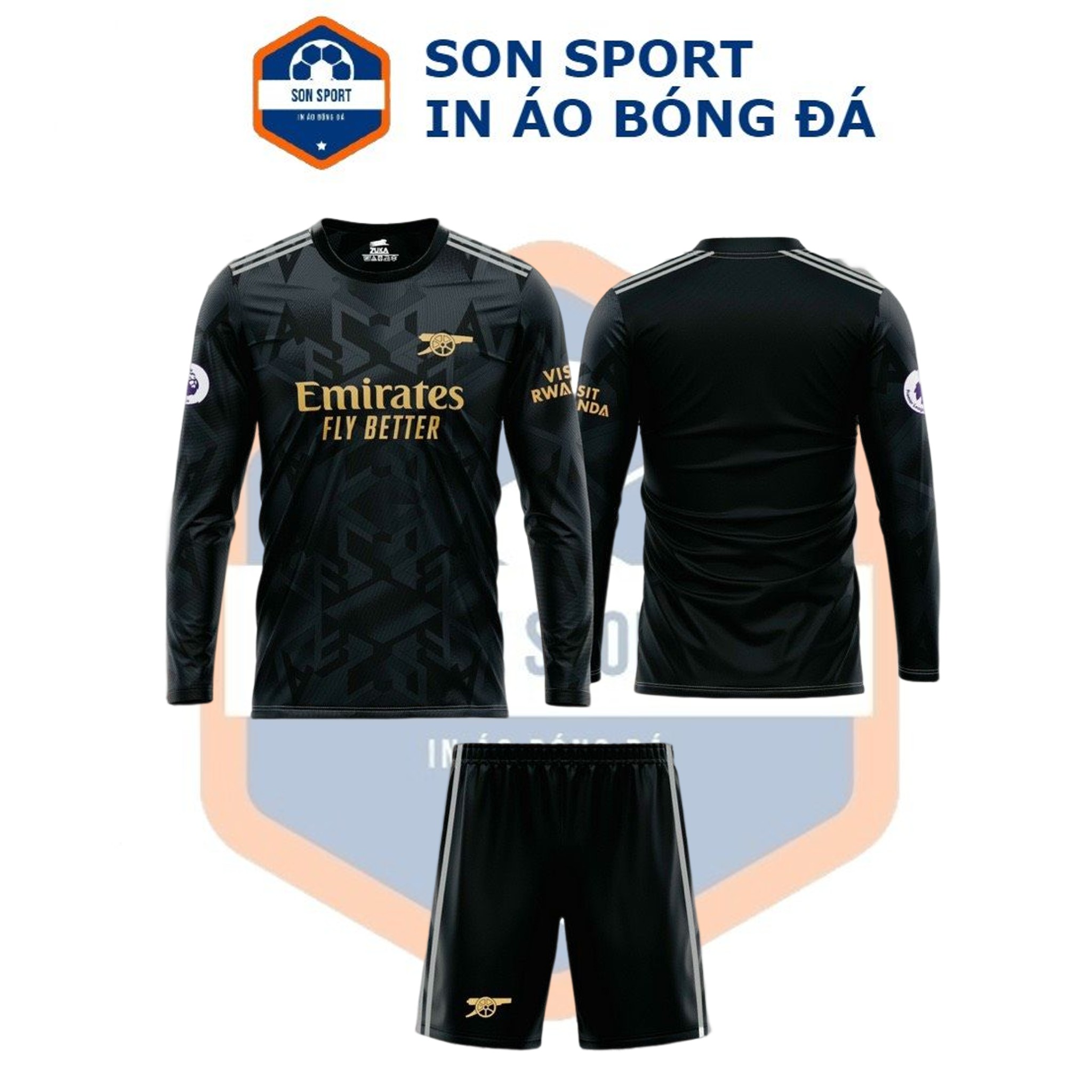 Bộ quần áo bóng đá Dài tay Thun thái CLB Arsenal đen xám