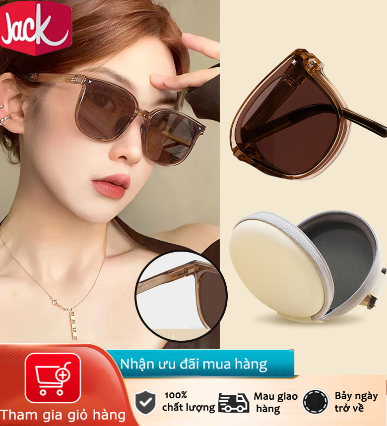 Jack 2024 thời trang nhiều màu tròn khung kính, uv400 có thể gập lại chống tia cực tím Sunglasses - Give Glasses Box
