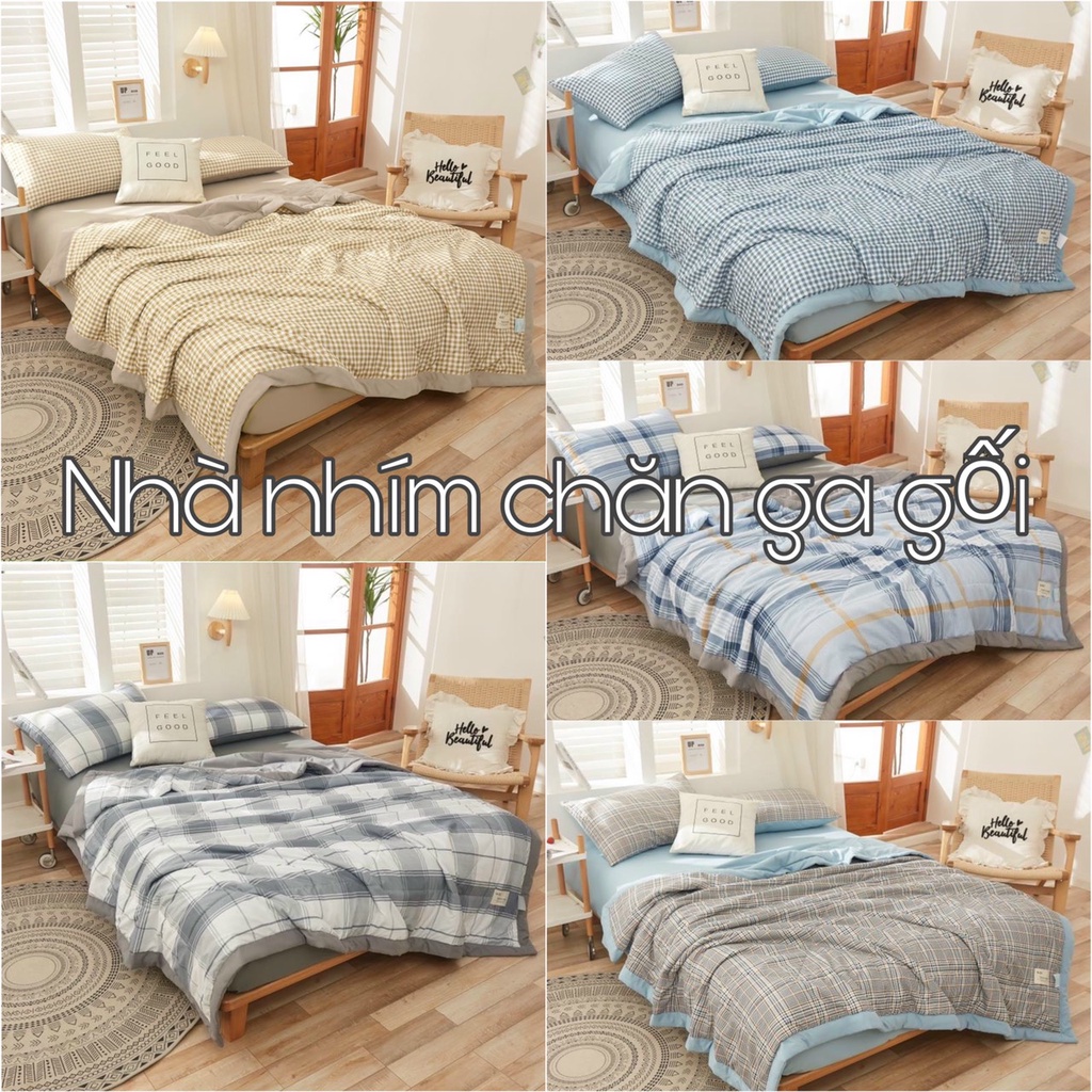 Bộ chăn ga gối Chần Bông Cotton TC Nhà Nhím Chăn ga gối đủ size giường nệm