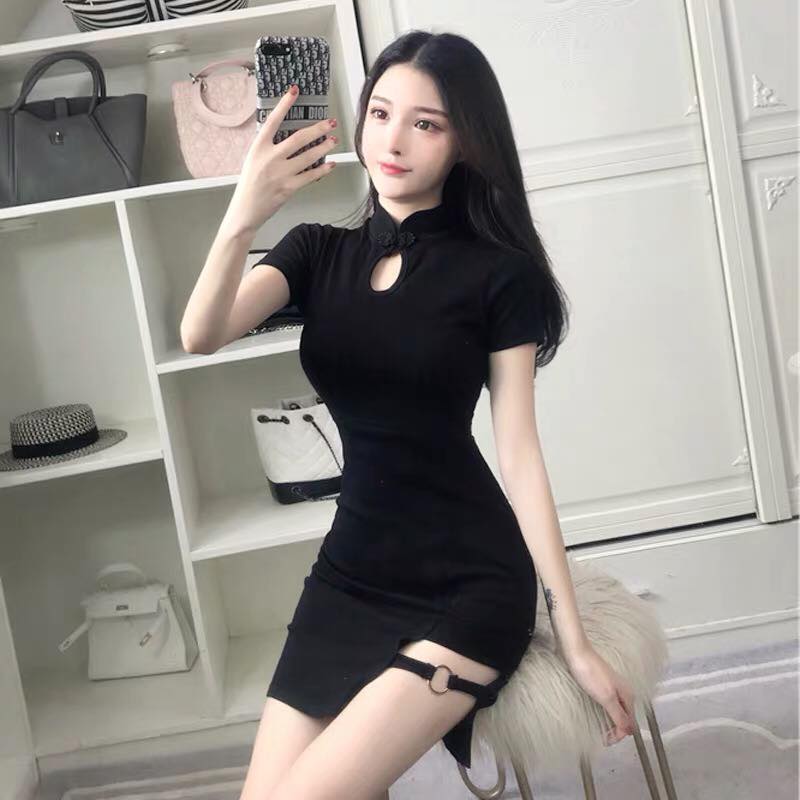 Đầm Nữ Body Khoen Đùi Phối Cổ Tàu Thiết Kế Thanh Lịch Tiểu Thư Thời Trang HARI
