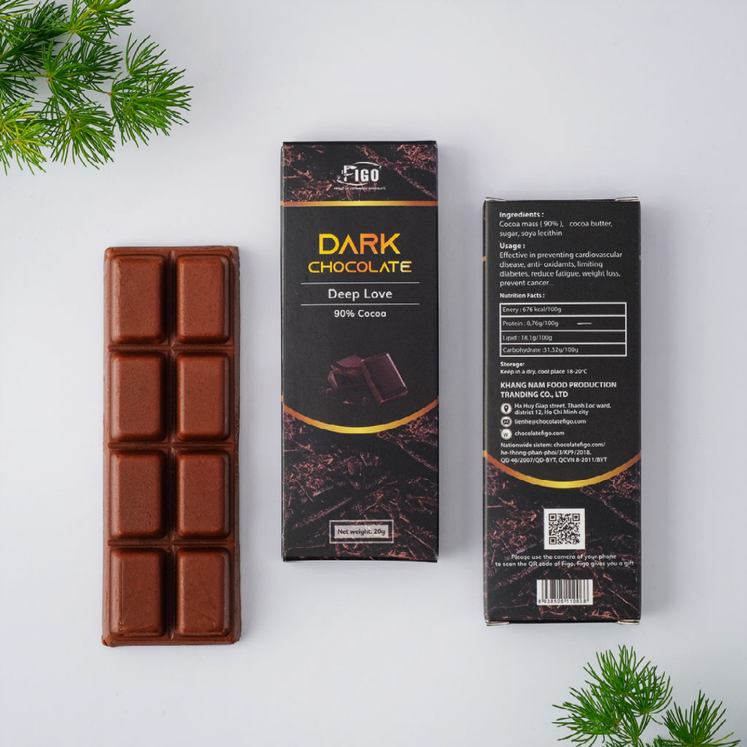 [VỊ ĐẮNG-20G] Dark Chocolate 90% cacao ít đường FIGO, đồ ăn vặt giảm cân, ăn kiêng