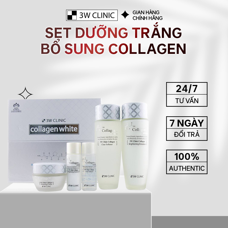 Bộ dưỡng Trắng Da Collagen White Skin Care 3 sản phẩm dưỡng trắng, chống lão hóa, bổ sung Collagen