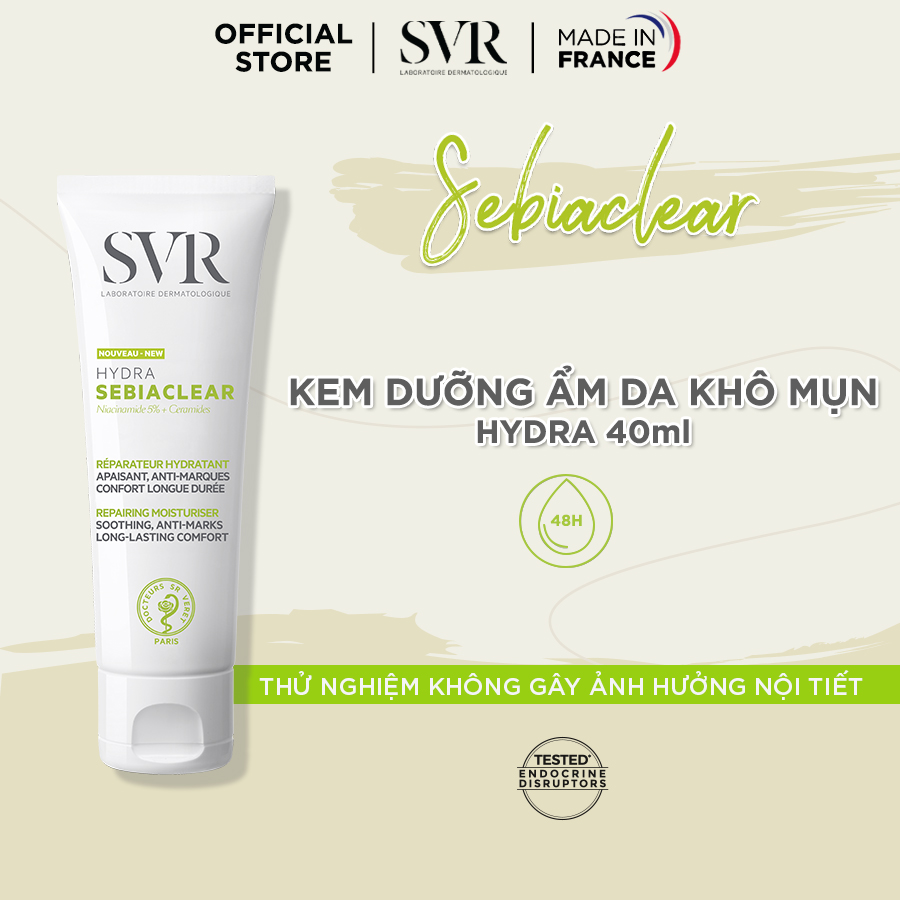 Kem dưỡng ẩm cho da dầu mụn, dưỡng da mềm mịn và làm mờ vết thâm mụn SVR SEBIACLEAR HYDRA 40ml