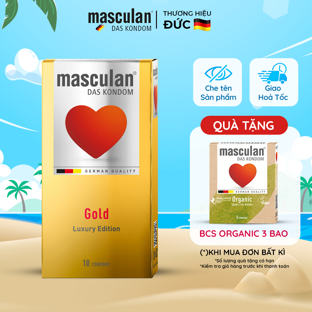 Hộp 10 Cái Bao cao su Đức Masculan - Ánh vàng sang trọng, Cao Cấp, Bao CaO Su Masculan Không Mùi Cao Su, Bán Chạy Nhất Tại Đức
