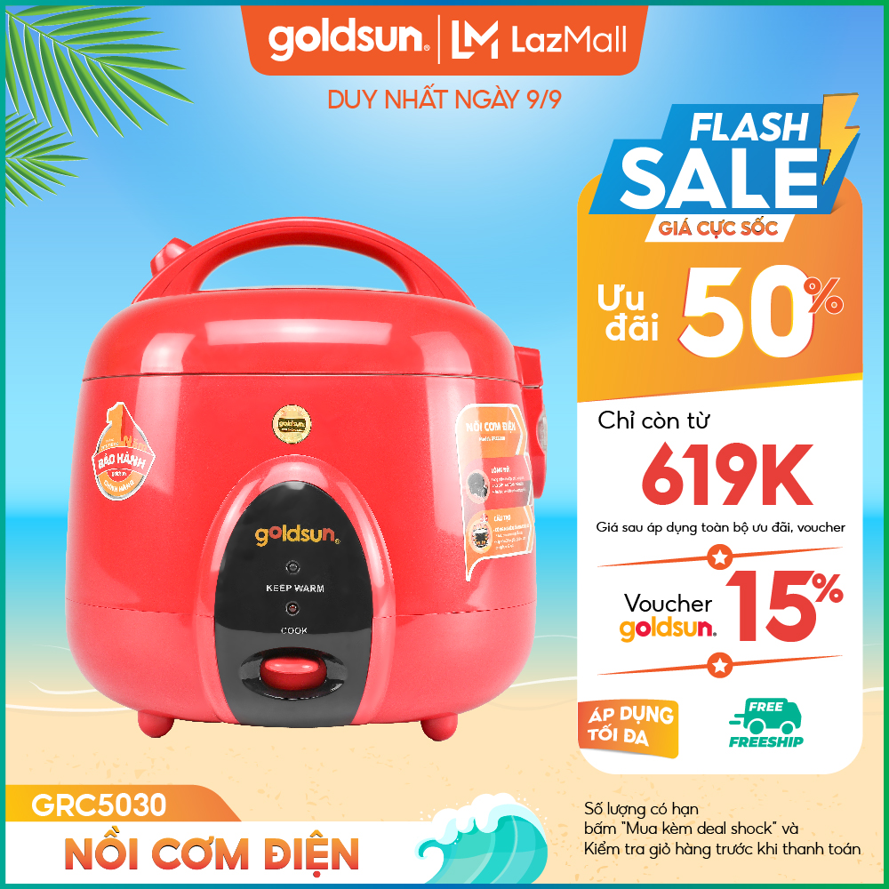 Nồi cơm điện goldsun nắp gài 3d grc5030 dung tích 1.5l màu đỏ