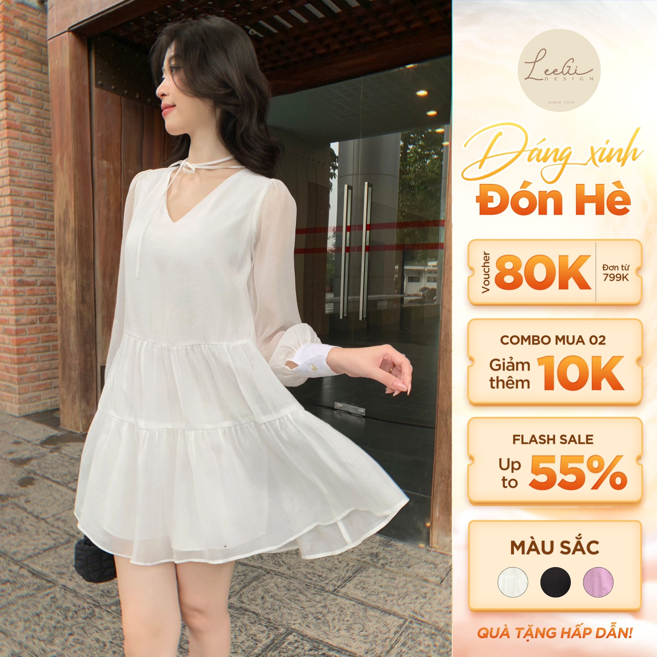 Váy ngắn babydoll xòe Leegi Design chất liệu tơ mềm cao cấp - VN753