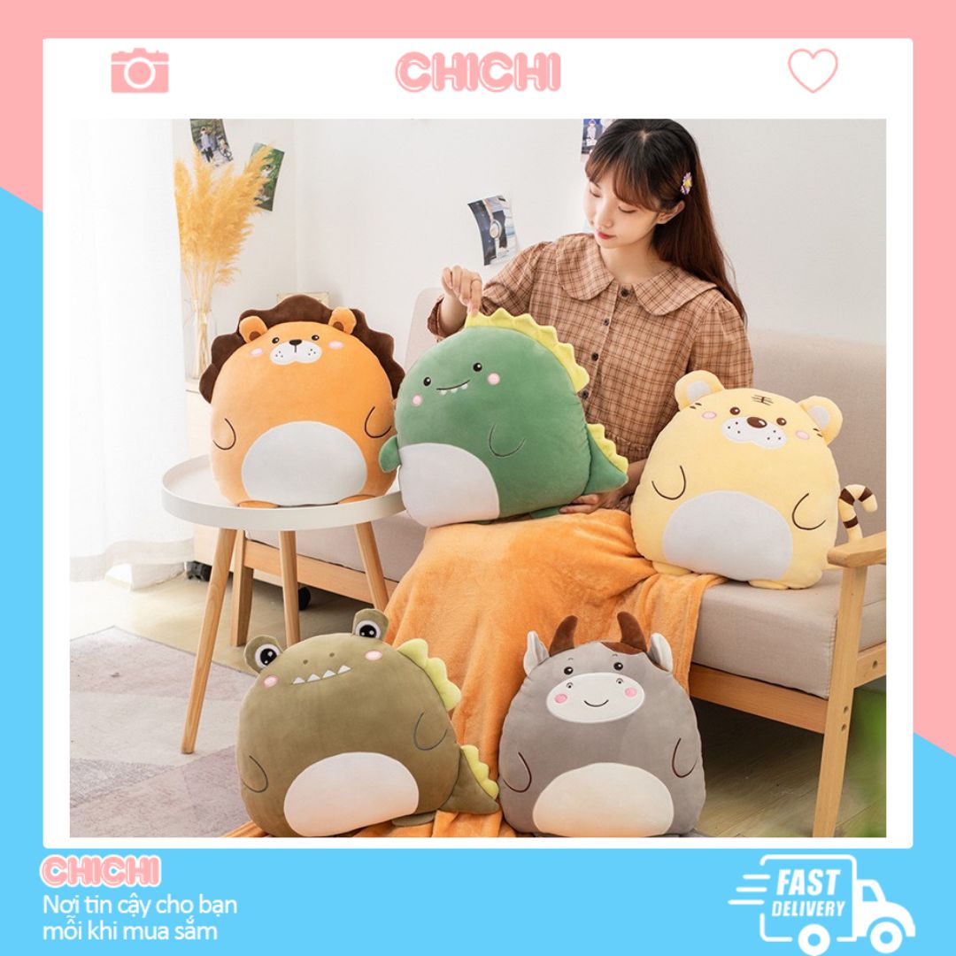 Chăn gối văn phòng 2 trong 1 hình thú siêu ngộ nghĩnh size 40cm x 35cm Gấu bông có mền chất liệu nỉ nhung siêu mềm mịn GM036-Chichi