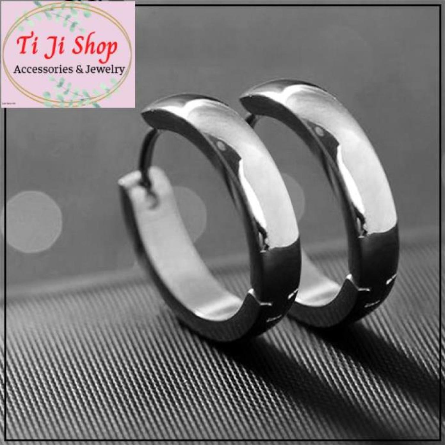 Bông tai inox khoen tròn màu trắng cao cấp