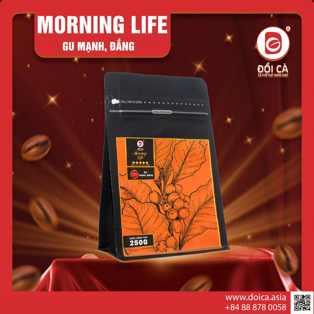 Cà phê hạt rang mộc morning life , cà phê rang xay đồi cà , gói 250g.500g.1000g