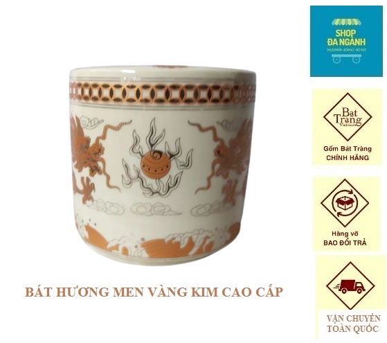 Bát hương D12cm men vàng kim Bát Tràng