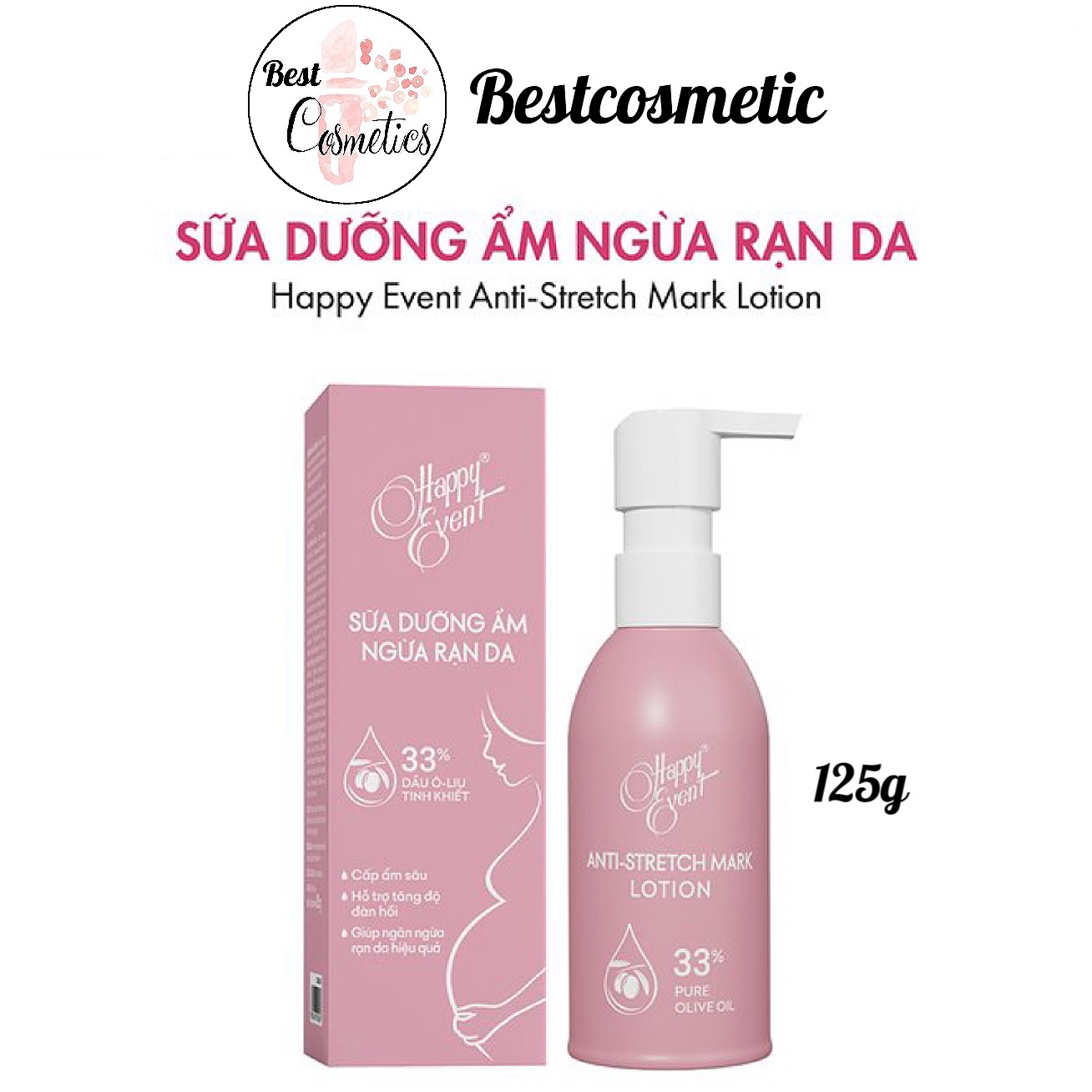 Happy event anti-stretch mark lotion - sữa chống rạn da ở bà bầu, giúp da săn chắc, dưỡng ẩm cung cấp nhiều dưỡng chất cho da