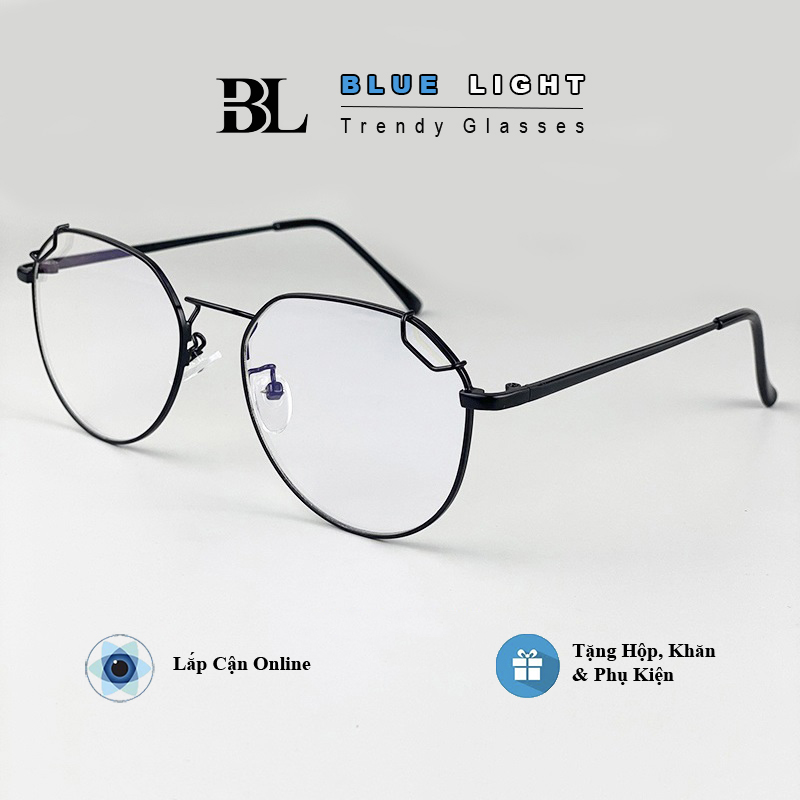 [Mã LAZXuhuong01 giảm 20K /149K] Gọng Kính Cận, Kính Giả Cận Nam Nữ, Mắt Tròn Gọng Mảnh Đen Thiết Kế Độc Lạ Hàn Quốc - BLUE LIGHT