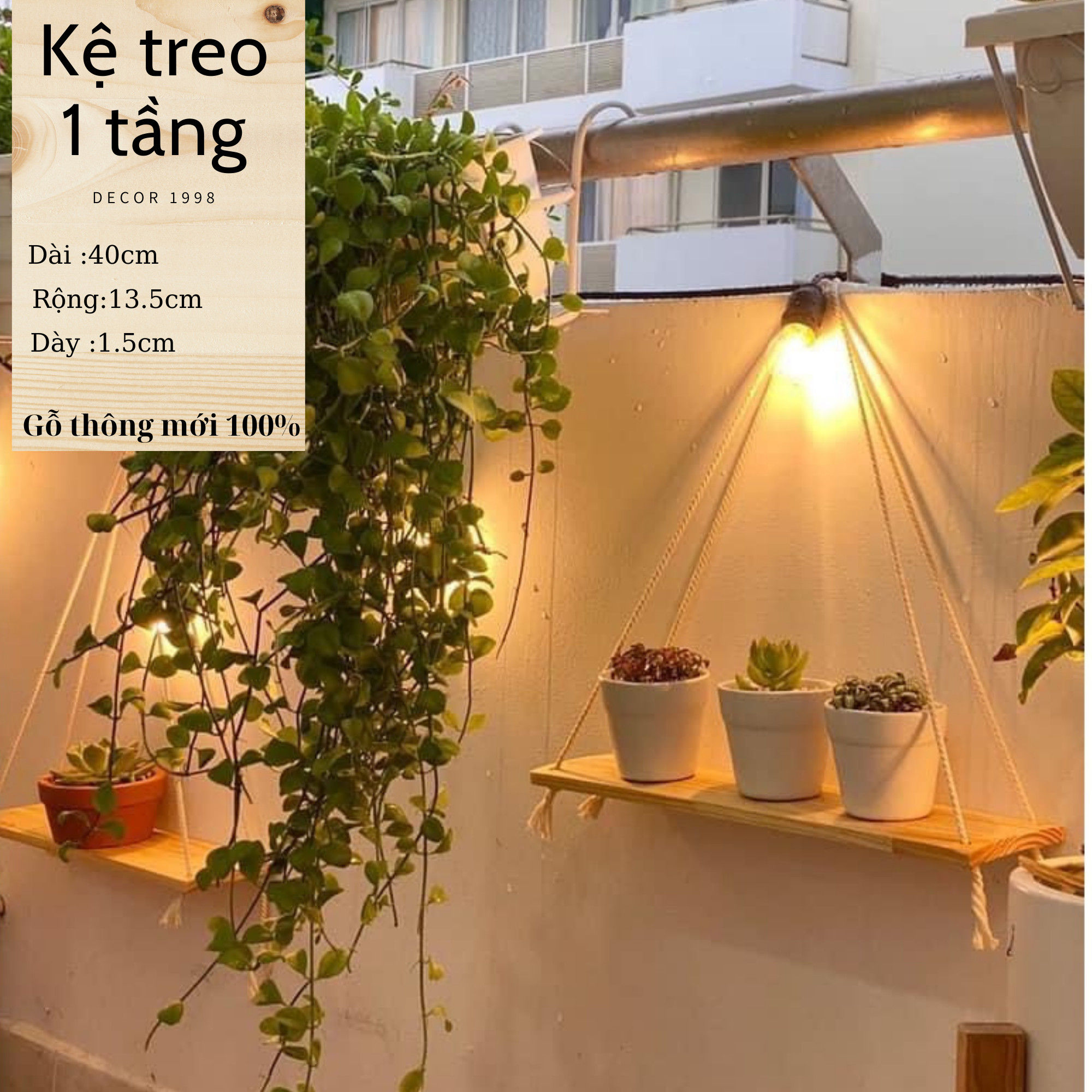 Kệ gỗ,kệ treo tường,kệ decor dây thừng