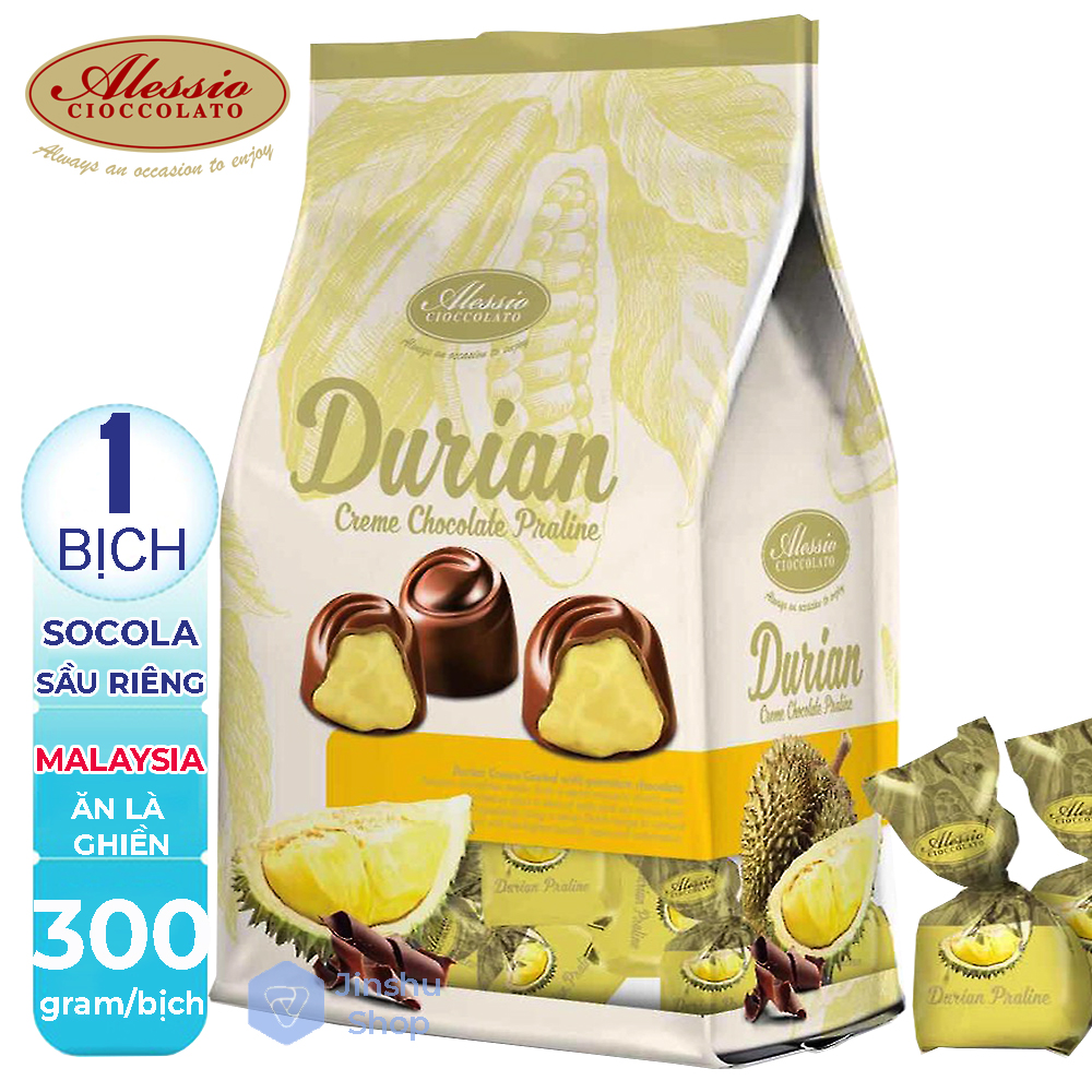 [ ĂN LÀ GHIỀN ] 01 Túi 300gr Kẹo socola Nhân kem sầu riêng Alessio Cioccolato Malaysia - (Date: 03/2